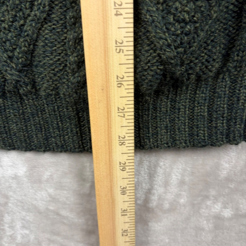 SAOL Ireland Mens L Green Aran Cable Knit Full Zip Cardigan Sweater 100% Merino - Picture 6 of 10
